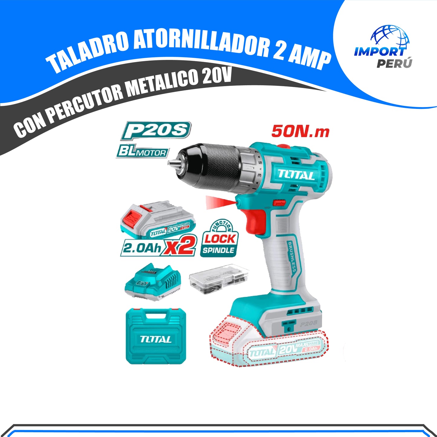 Taladro Percutor Atornillador 20V con Percutor Metรกlico